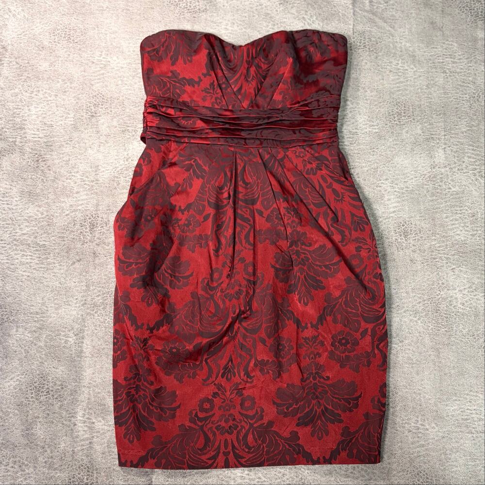 Y2k Red Sweetheart Strapless Patterened Mini Dress